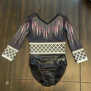 Pink Leisurewear Black, Pink and Silver 3/4 Sleeve Gymnastics Leotard
